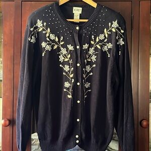 Vintage Beaded Cardigan Sweater Size Large